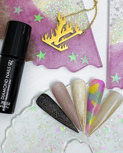 No wipe top gel polish gold effect for gel nails with glossy finish