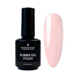 Colored rubber base gel honey peach that strengthens natural nails and provides smooth even coverage with soft peach nude finish