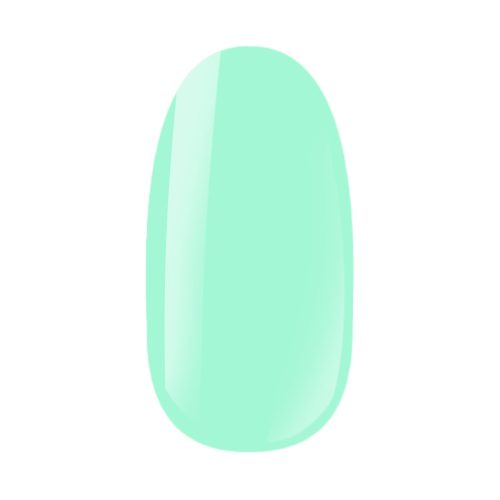 Colored rubber base gel apple green that strengthens natural nails and provides smooth even coverage with vibrant green finish
